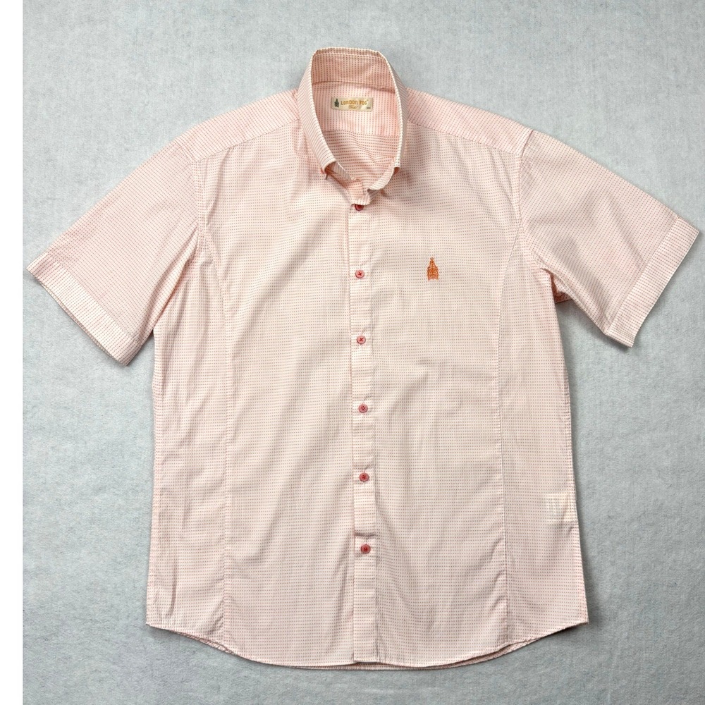 London Fog Gold Mens Medium Short Sleeve Button Down Shirt Orange White Micro M